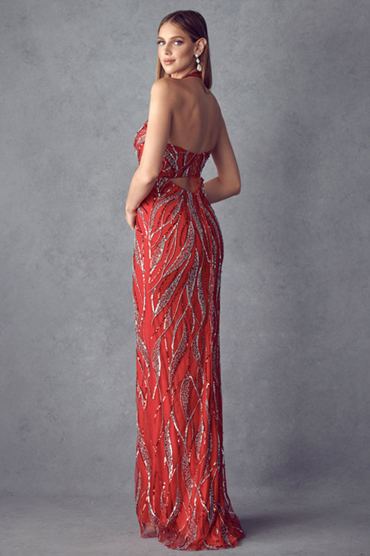 Sequin Glam Prom Dress with High Slit_JU 683