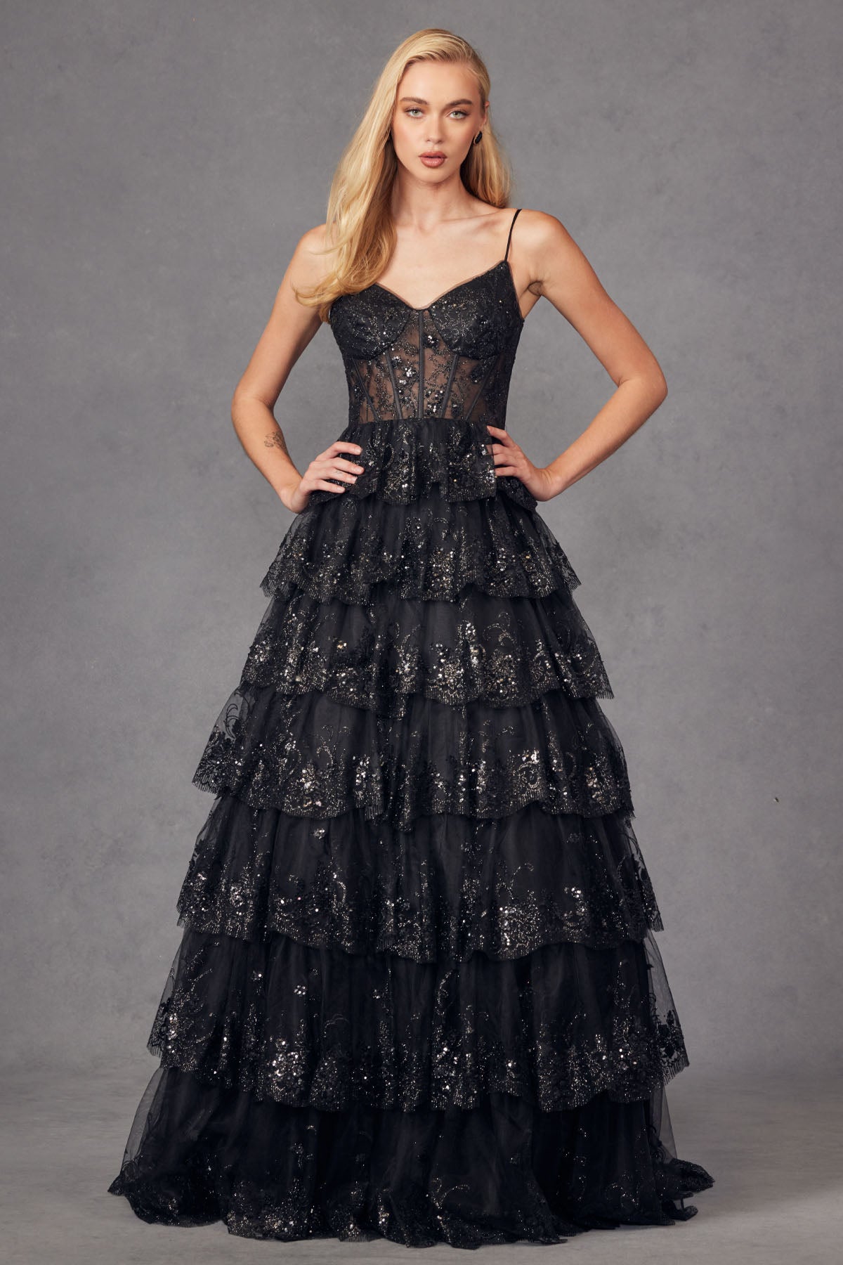 Elegant Tiered Prom Dress with Sparkle_JU2454K