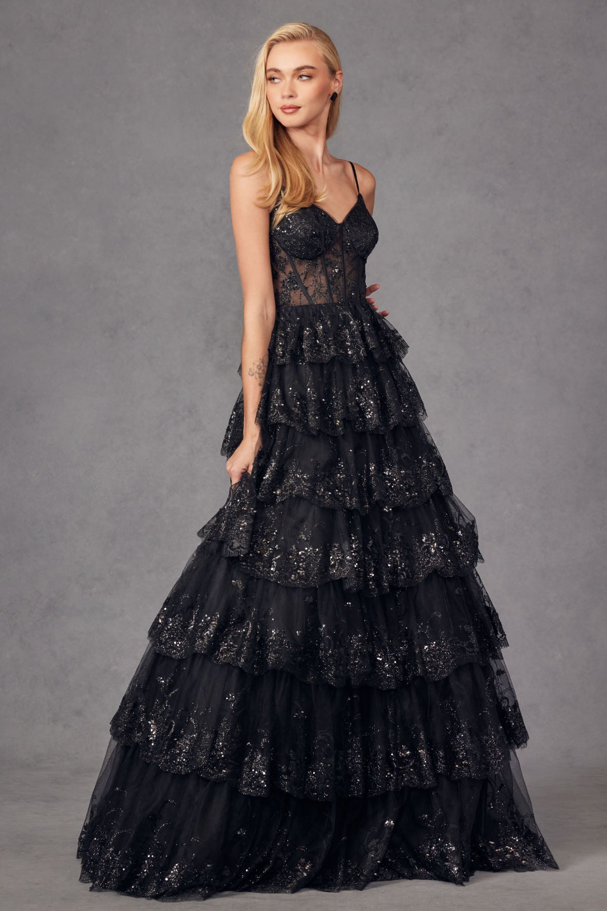 Elegant Tiered Prom Dress with Sparkle_JU2454K