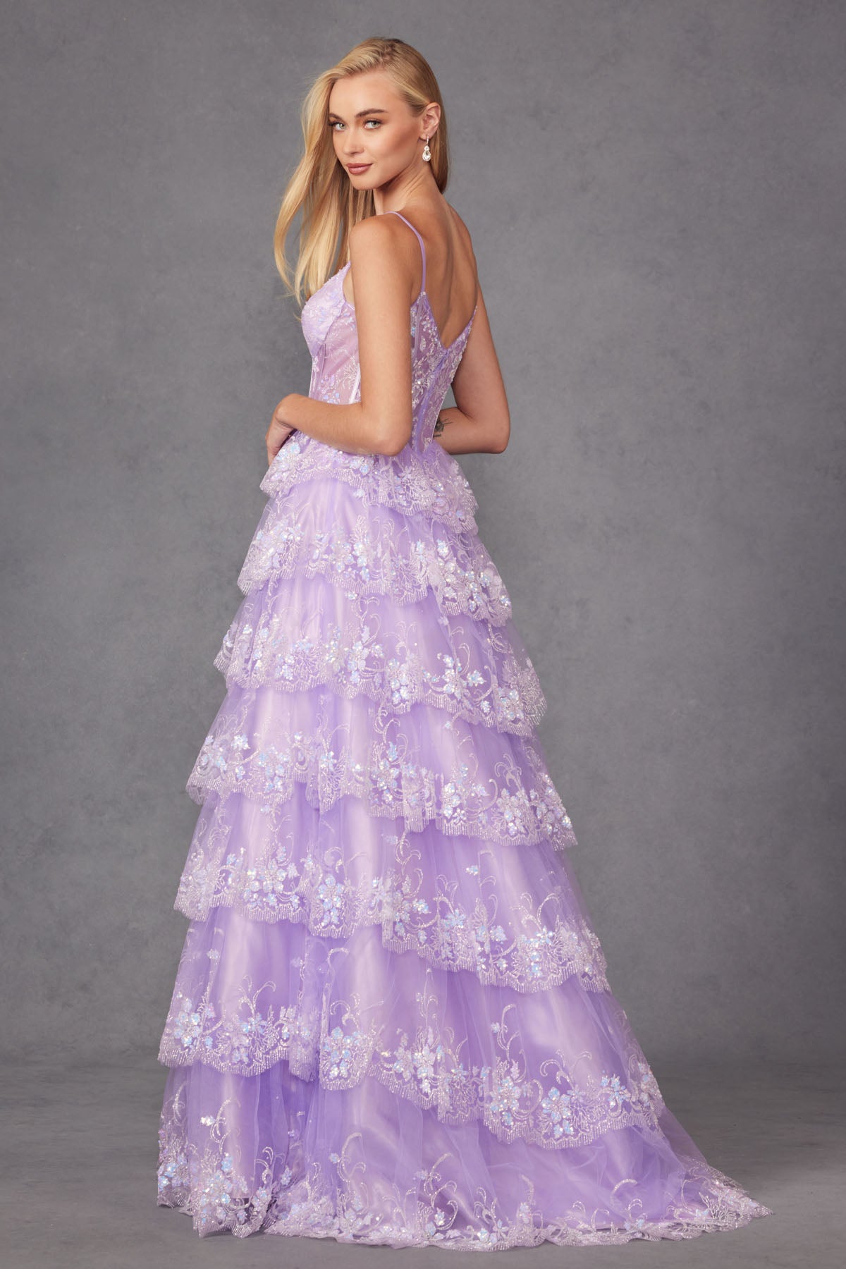 Elegant Tiered Prom Dress with Sparkle_JU2454K