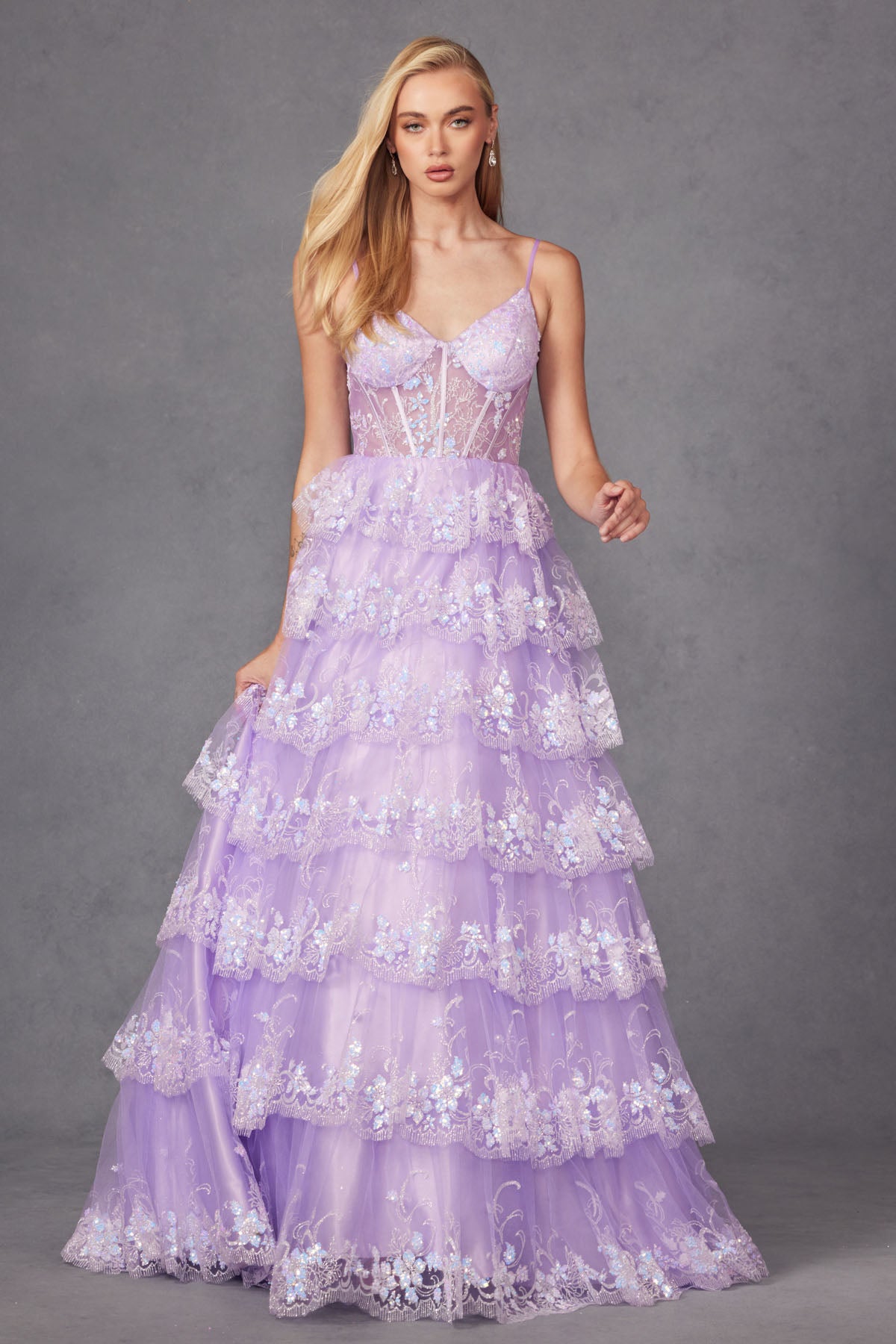 Elegant Tiered Prom Dress with Sparkle_JU2454K