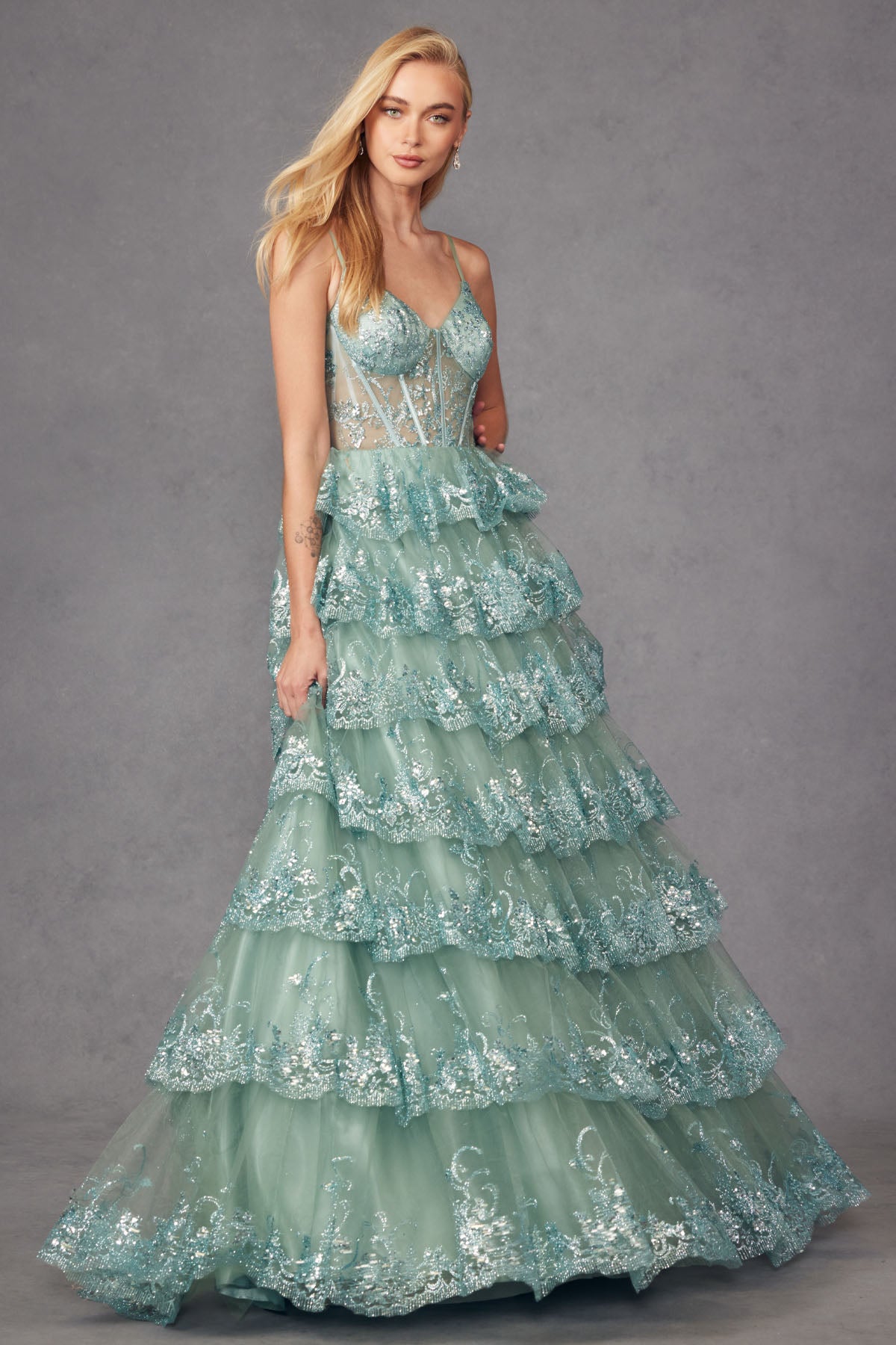 Elegant Tiered Prom Dress with Sparkle_JU2454K