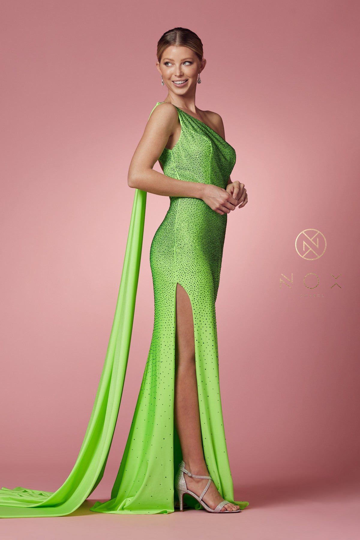 One-Shoulder Glam Prom Dress with Cape_NX E1039