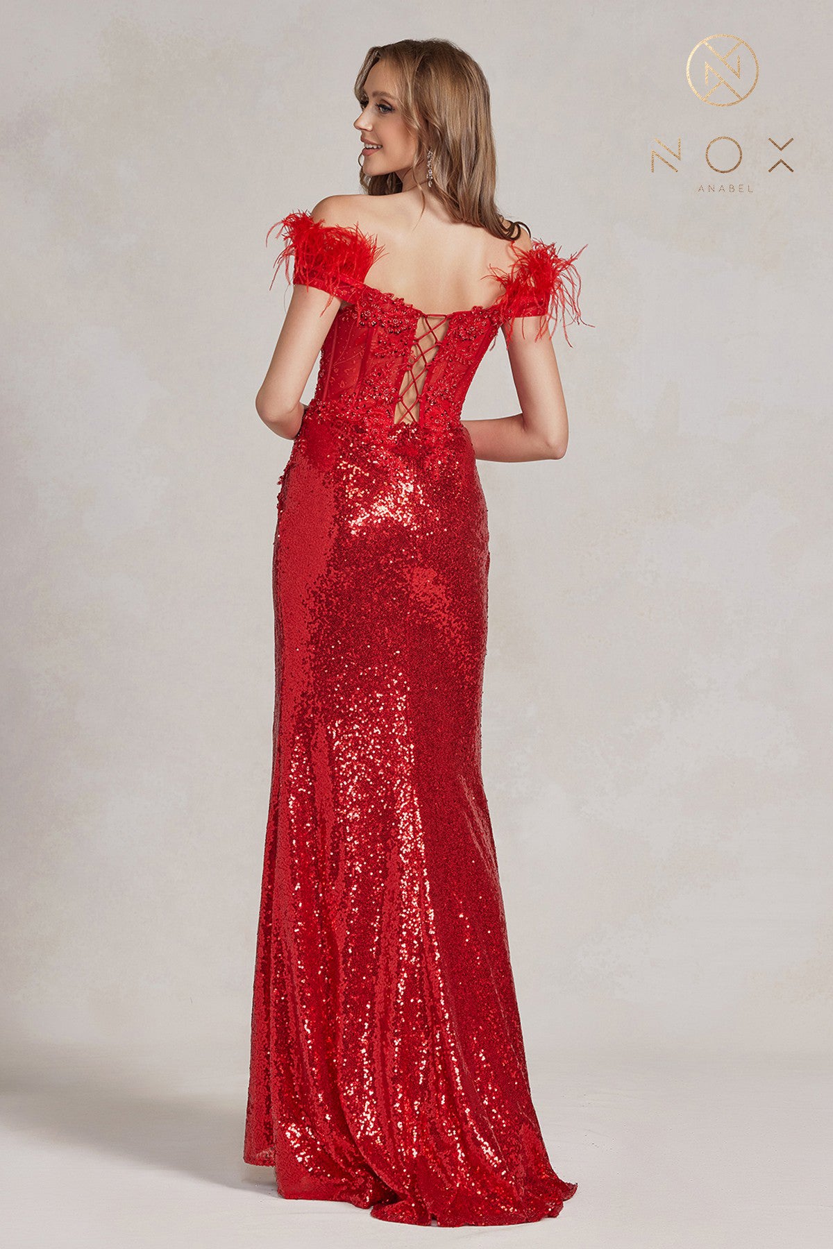 Sequin Off-Shoulder Prom Dress with Slit_NX S1229