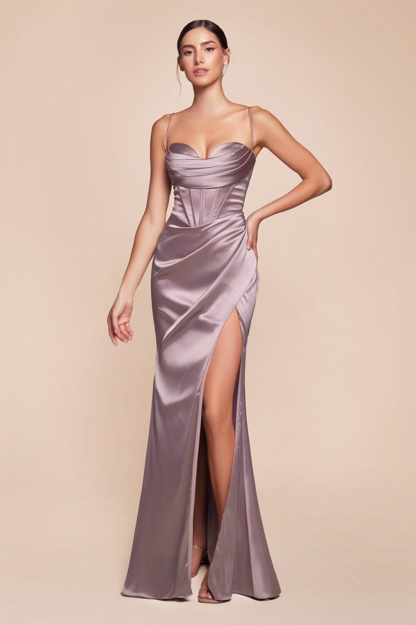 Elegant V-Neck Flowing Bridesmaids Dress_LD 7483