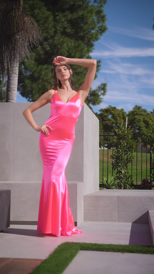 Sleek Satin Prom Dress with Spaghetti Straps_LD SE016