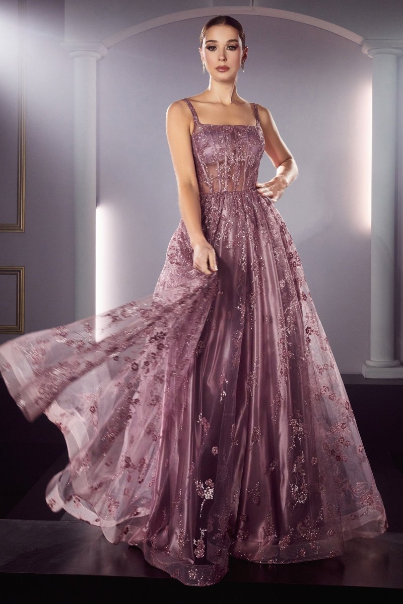 flowing prom dresses Beaded Corset Gown with Flowing Overskirt 49822