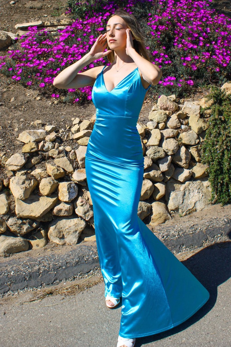 Sleek Satin Prom Dress with Spaghetti Straps_LD SE016