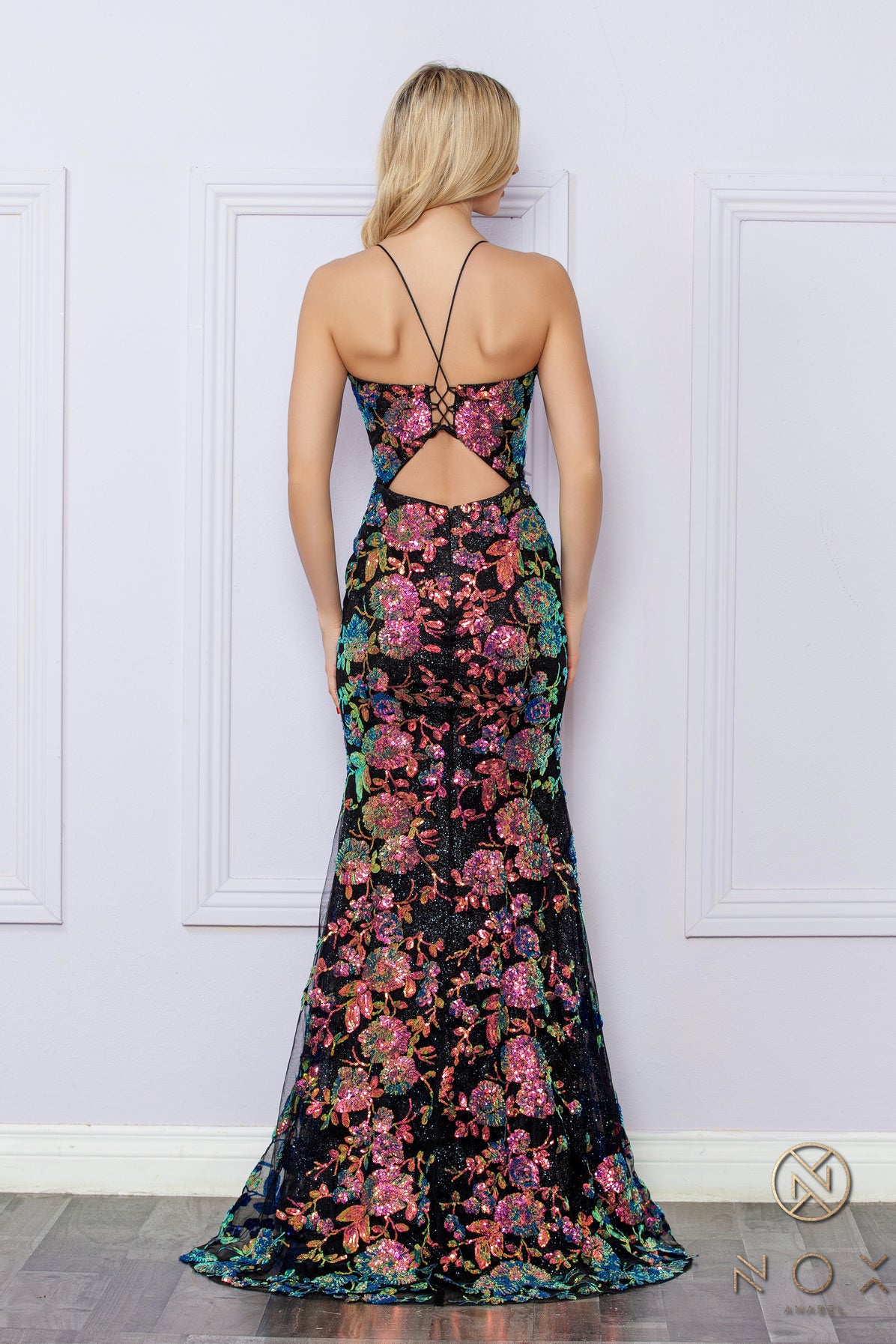 Floral Sequin Prom Dress with Strappy Back_NX R1439 Floral Sequin Prom Dress with Strappy Back_NX R1439